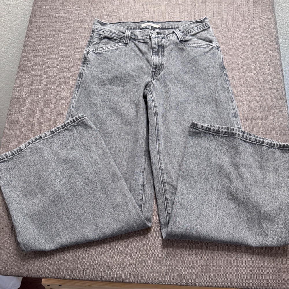 Levis 94 Baggy Wide Leg Jeans Grey Acid Wash Denim High Rise Pants 28